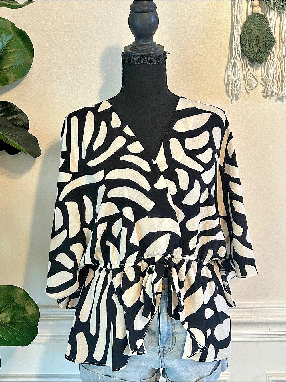 Abstract Print Blouse in Black & Cream
